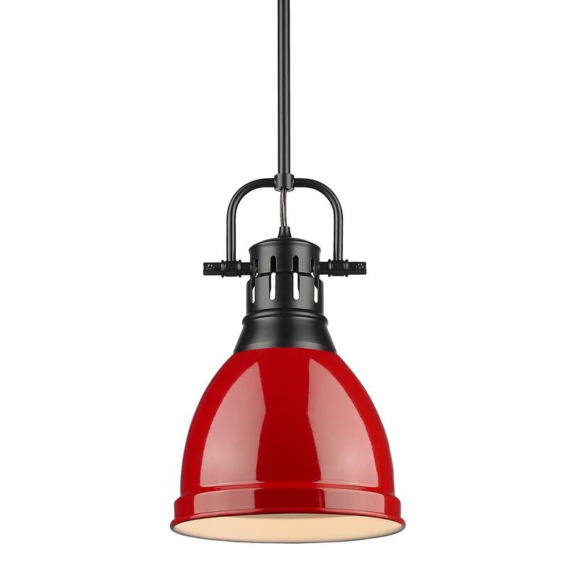 Duncan Small Pendant with Rod in Aged Brass with an Aged Brass Shade - black with red shade