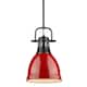 Duncan Small Pendant with Rod in Aged Brass with an Aged Brass Shade - black with red shade