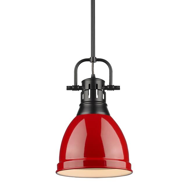 Duncan Small Pendant with Rod in Aged Brass with an Aged Brass Shade - black with red shade