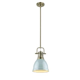Golden Lighting Duncan Aged Brass Rod/Seafoam Shade Small Pendant