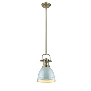 Golden Lighting Duncan Aged Brass Rod/Seafoam Shade Small Pendant