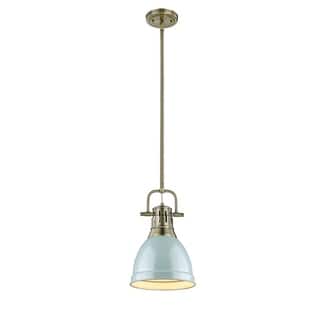 Golden Lighting Duncan Aged Brass Rod/Seafoam Shade Small Pendant