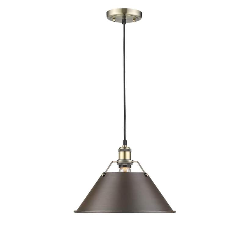 Golden Lighting Orwell AB Aged Brass Rubbed Bronze Shade 14-inch 1-light Pendant