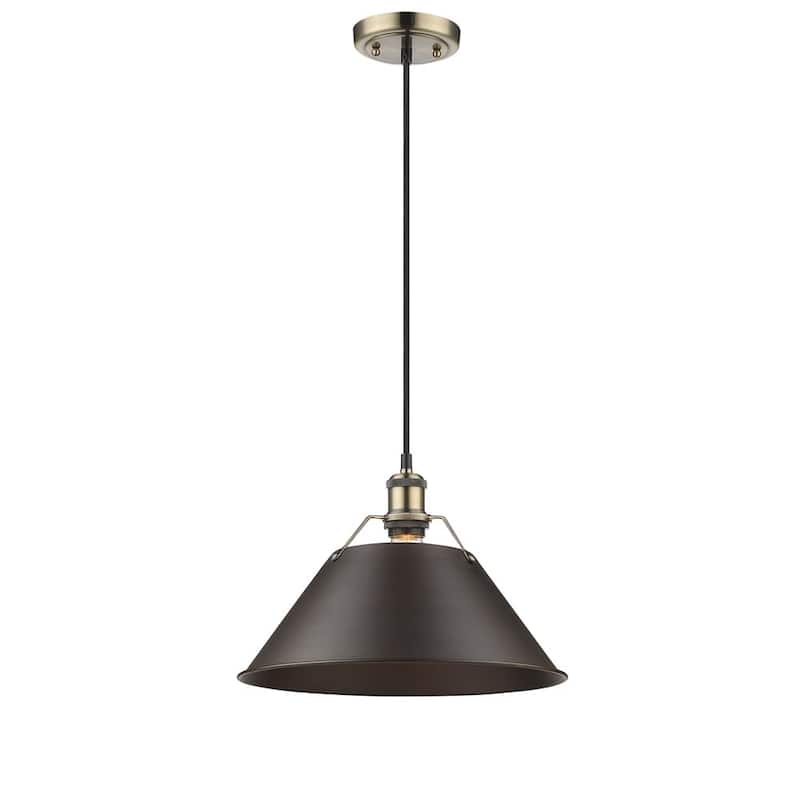 Golden Lighting Orwell AB Aged Brass Rubbed Bronze Shade 14-inch 1-light Pendant