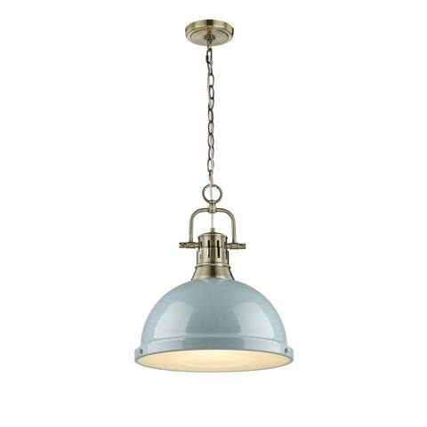 Golden Lighting Duncan 1-light Aged Brass Pendant with Chain and a Seafoam Shade