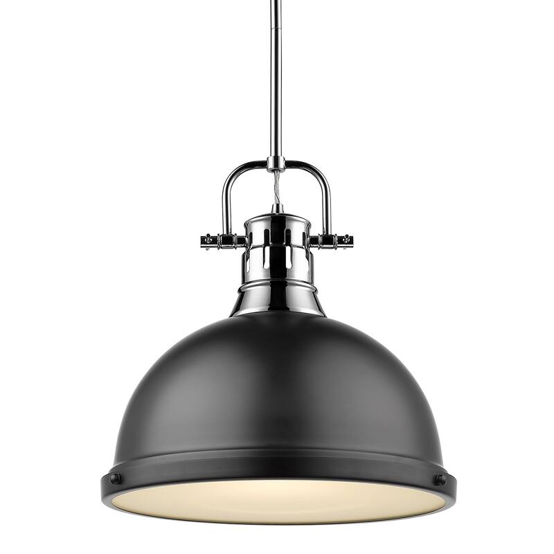 Golden Lighting Duncan Aged Brass 1-light Pendant - chrome with matte black shade