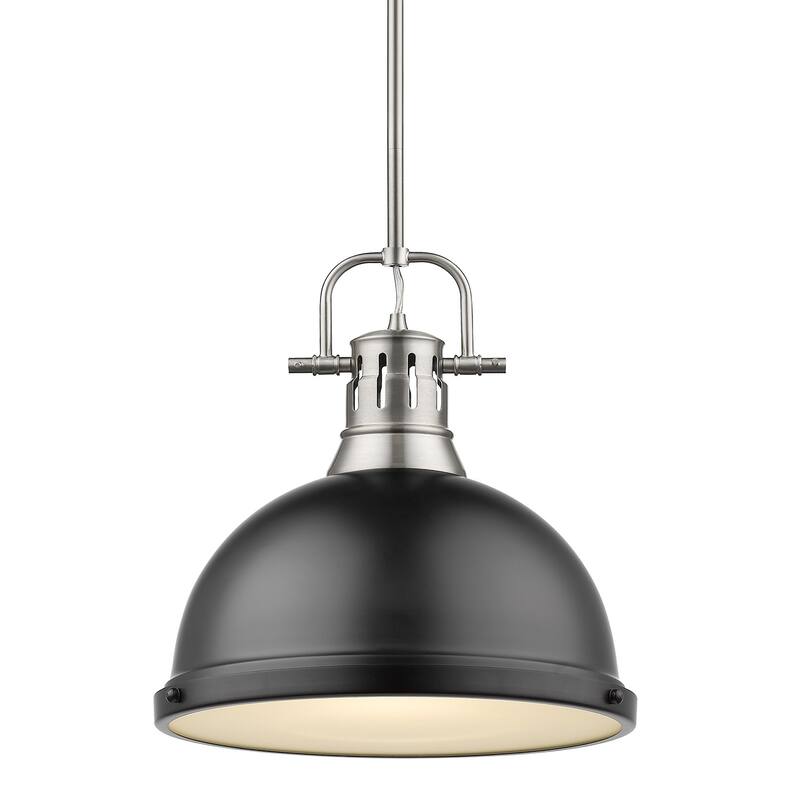 Golden Lighting Duncan Aged Brass 1-light Pendant - pewter with matte black shade