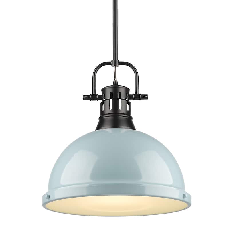 Golden Lighting Duncan Aged Brass 1-light Pendant - black with seafoam shade