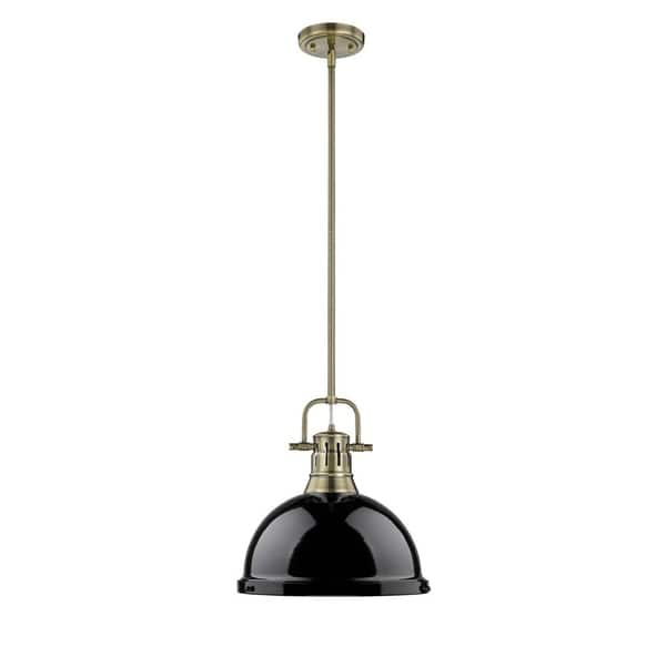 slide 2 of 3, Golden Lighting Duncan Aged Brass Black Shade 1-light Pendant