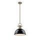 preview thumbnail 3 of 1, Golden Lighting Duncan Aged Brass Black Shade 1-light Pendant