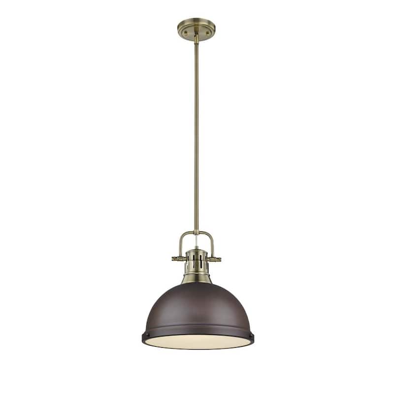 Golden Lighting Duncan 1-light Pendant with Rod in Aged Brass with a Rubbed Bronze Shade