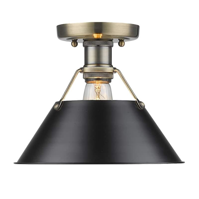 Golden Lighting Orwell AB Aged Brass/Black Shade Flush-mount Light Fixture