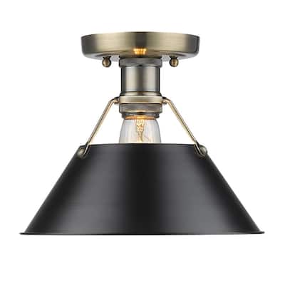 Golden Lighting Orwell AB Aged Brass/Black Shade Flush-mount Light Fixture