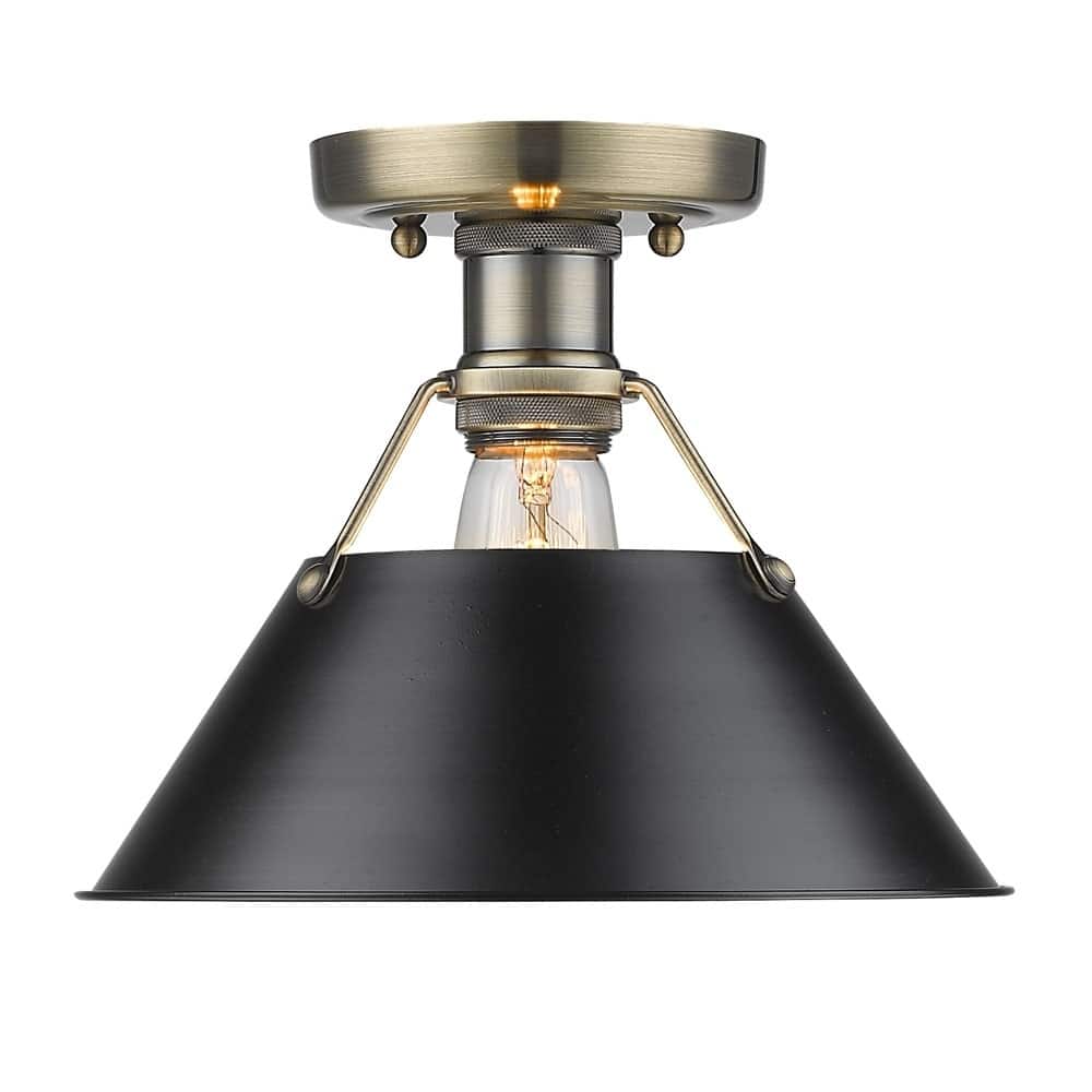 Golden Lighting Orwell AB Aged Brass/Black Shade Flush-mount Light Fixture