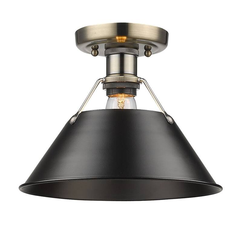 Golden Lighting Orwell AB Aged Brass/Black Shade Flush-mount Light Fixture