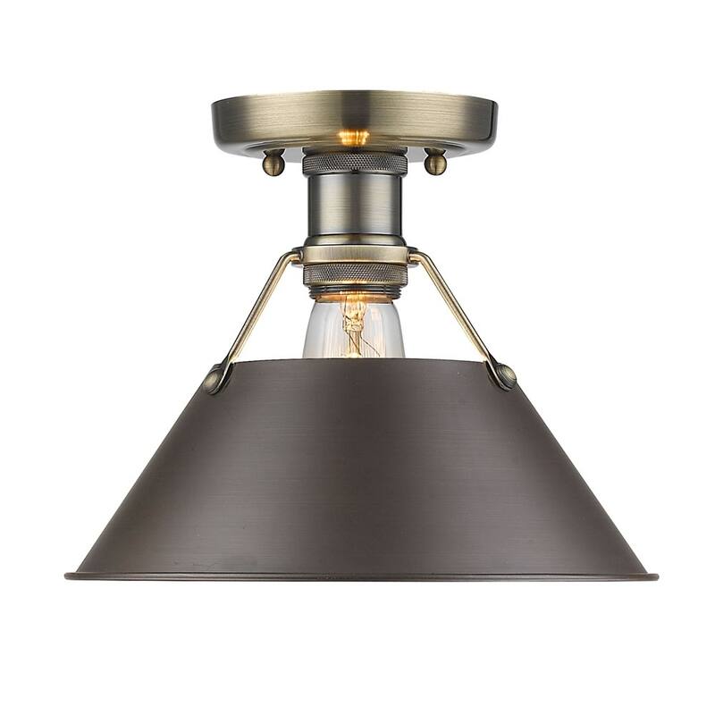 Golden Lighting Orwell AB Aged Brass Rubbed Bronze Shade Flush Mount