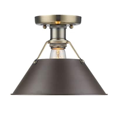 Golden Lighting Orwell AB Aged Brass Rubbed Bronze Shade Flush Mount