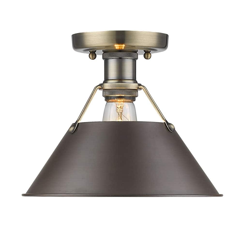Golden Lighting Orwell AB Aged Brass Rubbed Bronze Shade Flush Mount