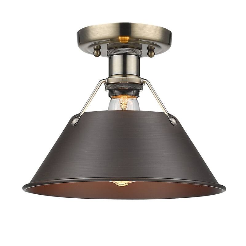Golden Lighting Orwell AB Aged Brass Rubbed Bronze Shade Flush Mount