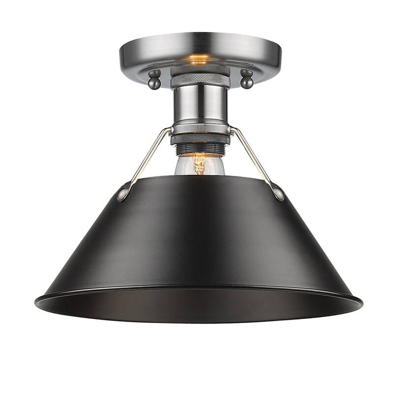 Golden Lighting Orwell PW Pewter Flush-Mount Light Fixture with Black Shade