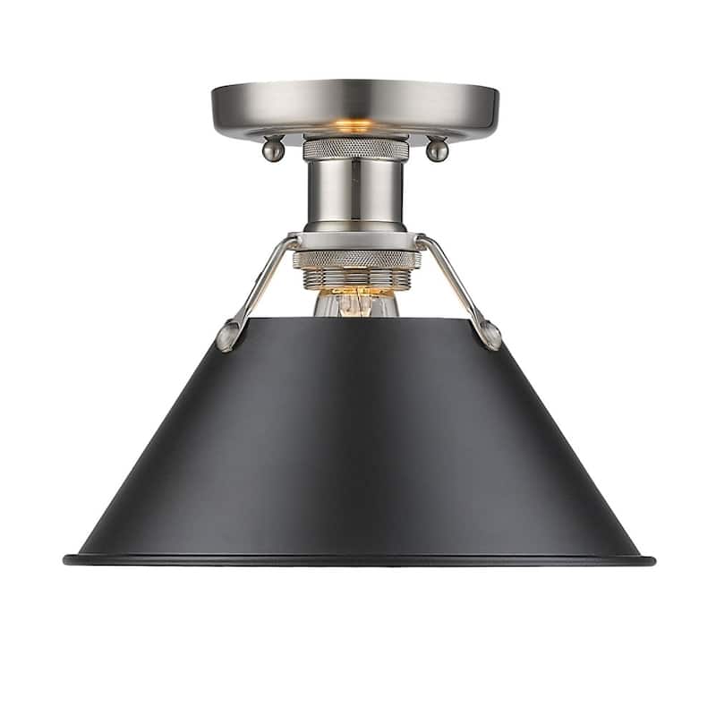 Golden Lighting Orwell PW Pewter Flush-Mount Light Fixture with Black Shade