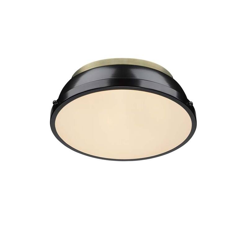 Golden Lighting Duncan Aged Brass Black Shade 14-inch Flush Mount - Aged brass with black