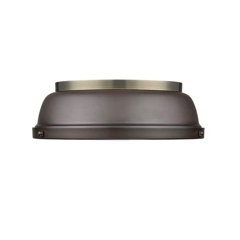 Golden Lighting Duncan Aged Brass/Rubbed Bronze Shade 14-inch Flush-mount Fixture