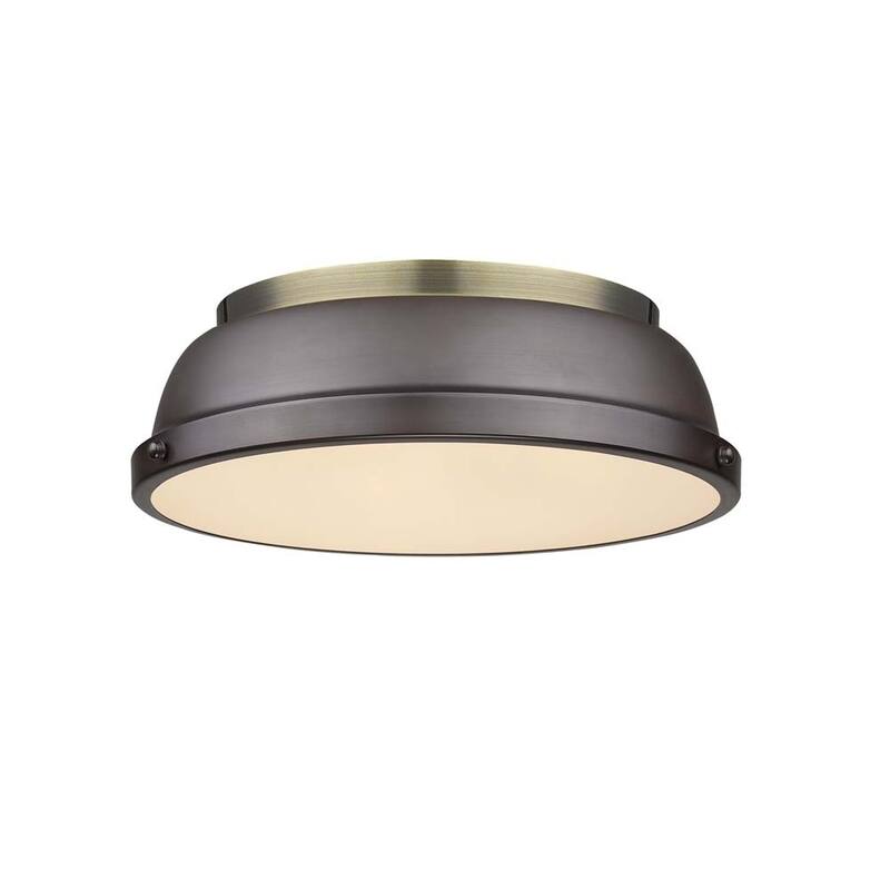 Golden Lighting Duncan Aged Brass/Rubbed Bronze Shade 14-inch Flush-mount Fixture