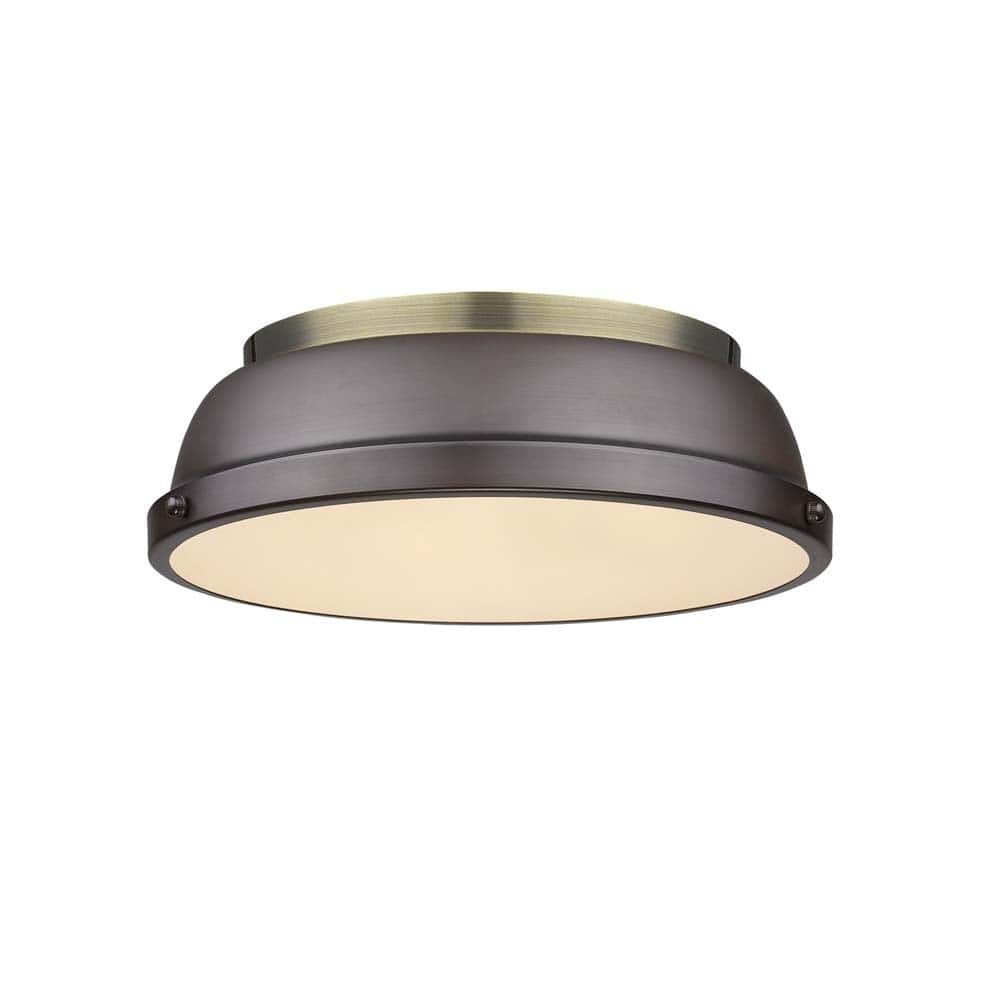 Golden Lighting Duncan Aged Brass/Rubbed Bronze Shade 14-inch Flush-mount Fixture