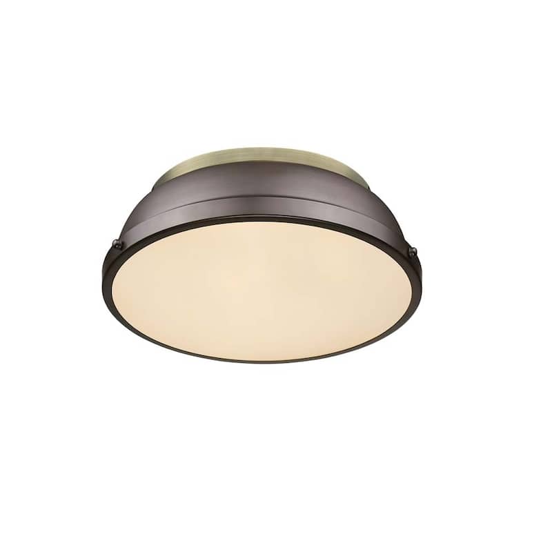 Golden Lighting Duncan Aged Brass/Rubbed Bronze Shade 14-inch Flush-mount Fixture