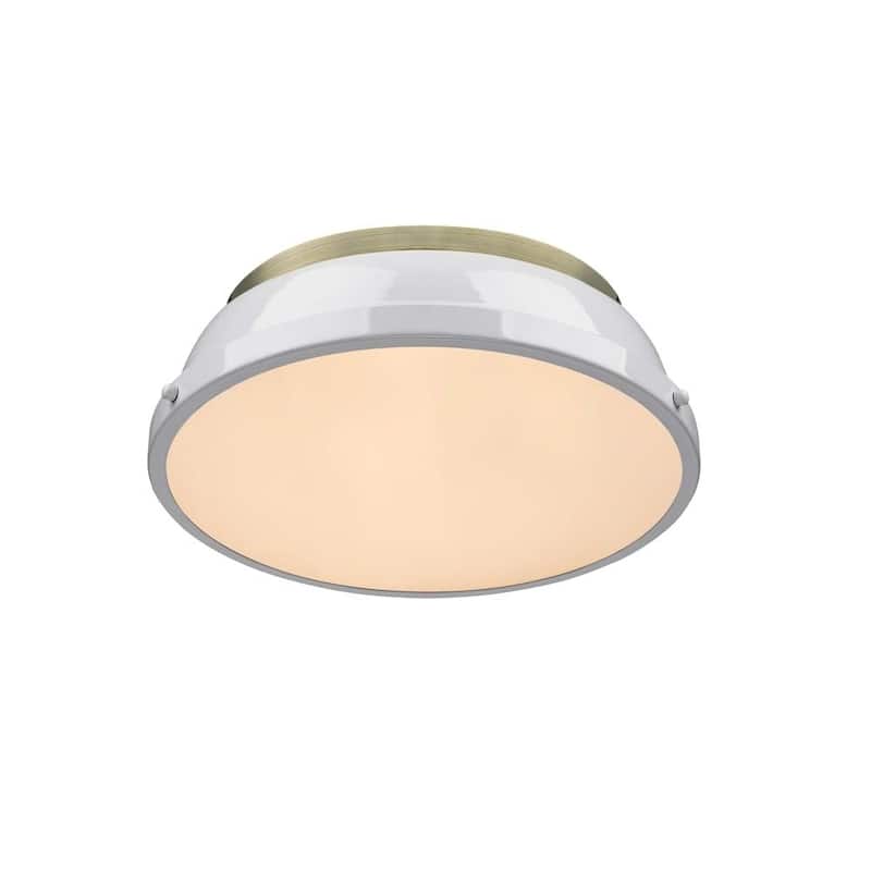 Duncan 14" Flush Mount in Aged Brass with a White Shade