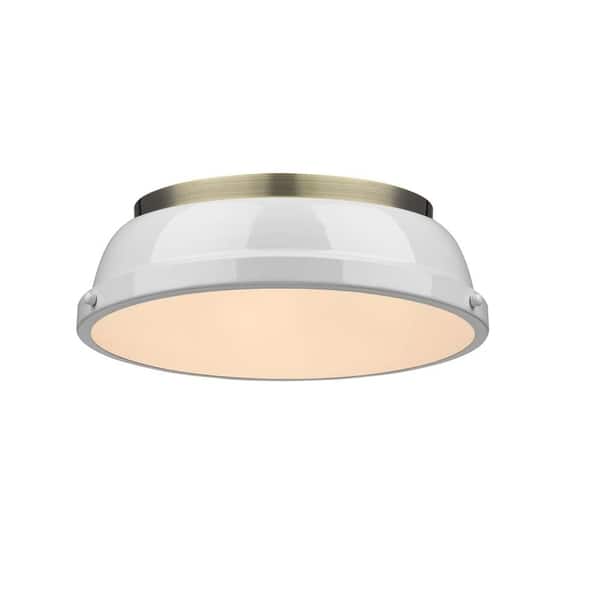 slide 2 of 4, Duncan 14" Flush Mount in Aged Brass with a White Shade