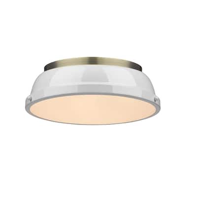 Duncan 14" Flush Mount in Aged Brass with a White Shade