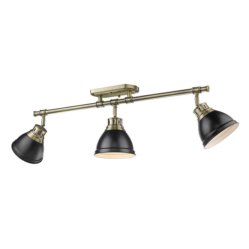 Golden Lighting Duncan 3-light Semi-flush Aged Brass Steel Track Light with Aged Brass Shades - aged brass with matte black shades