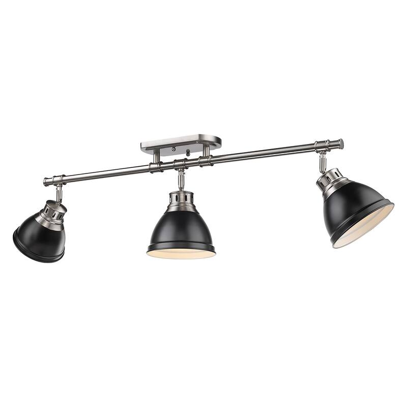 Golden Lighting Duncan 3-light Semi-flush Aged Brass Steel Track Light with Aged Brass Shades - pewter with matte black shades