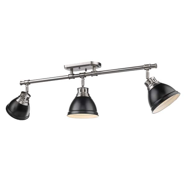 slide 2 of 46, Golden Lighting Duncan 3-light Semi-flush Aged Brass Steel Track Light with Aged Brass Shades pewter with matte black shades