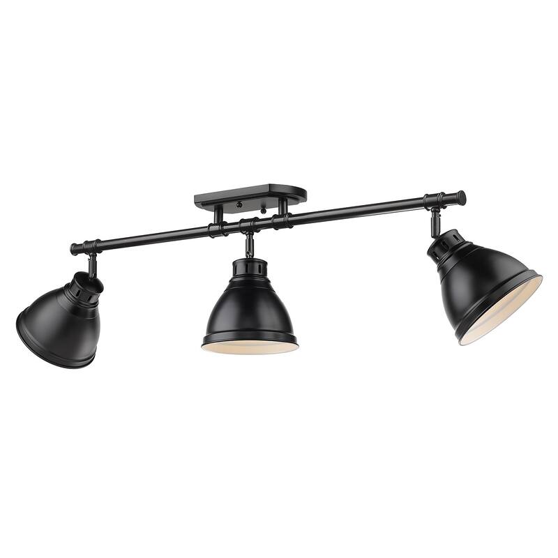 Golden Lighting Duncan 3-light Semi-flush Aged Brass Steel Track Light with Aged Brass Shades - black with matte black shades