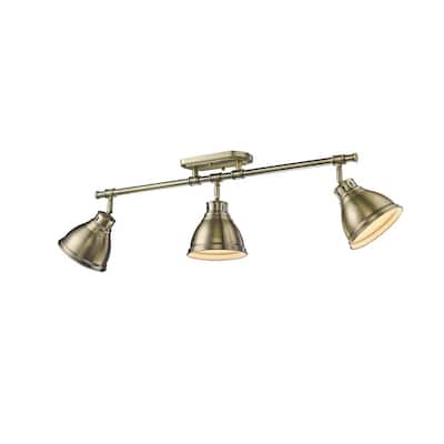Golden Lighting Duncan 3-light Semi-flush Aged Brass Steel Track Light with Aged Brass Shades