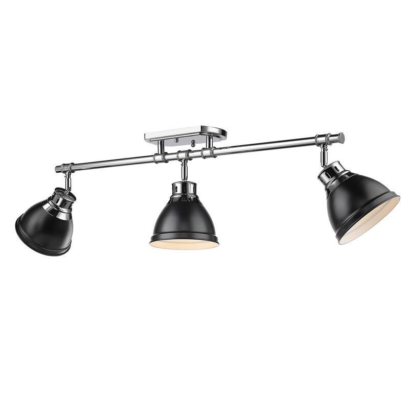 Golden Lighting Duncan 3-light Semi-flush Aged Brass Steel Track Light with Aged Brass Shades - chrome with matte black shades