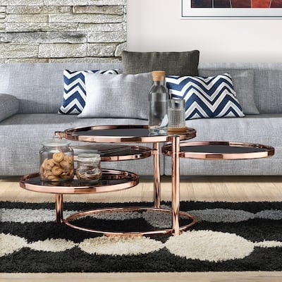 Furniture of America Cara Contemporary Round Motion Glass Metal Coffee Table