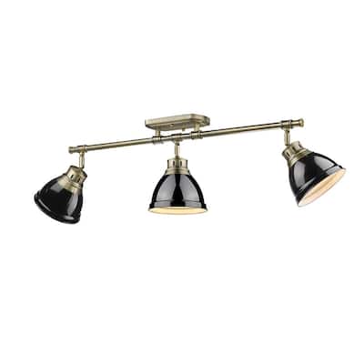 Golden Lighting Duncan 3-light Semi-flush Aged Brass Black Shades Track-light Fixture