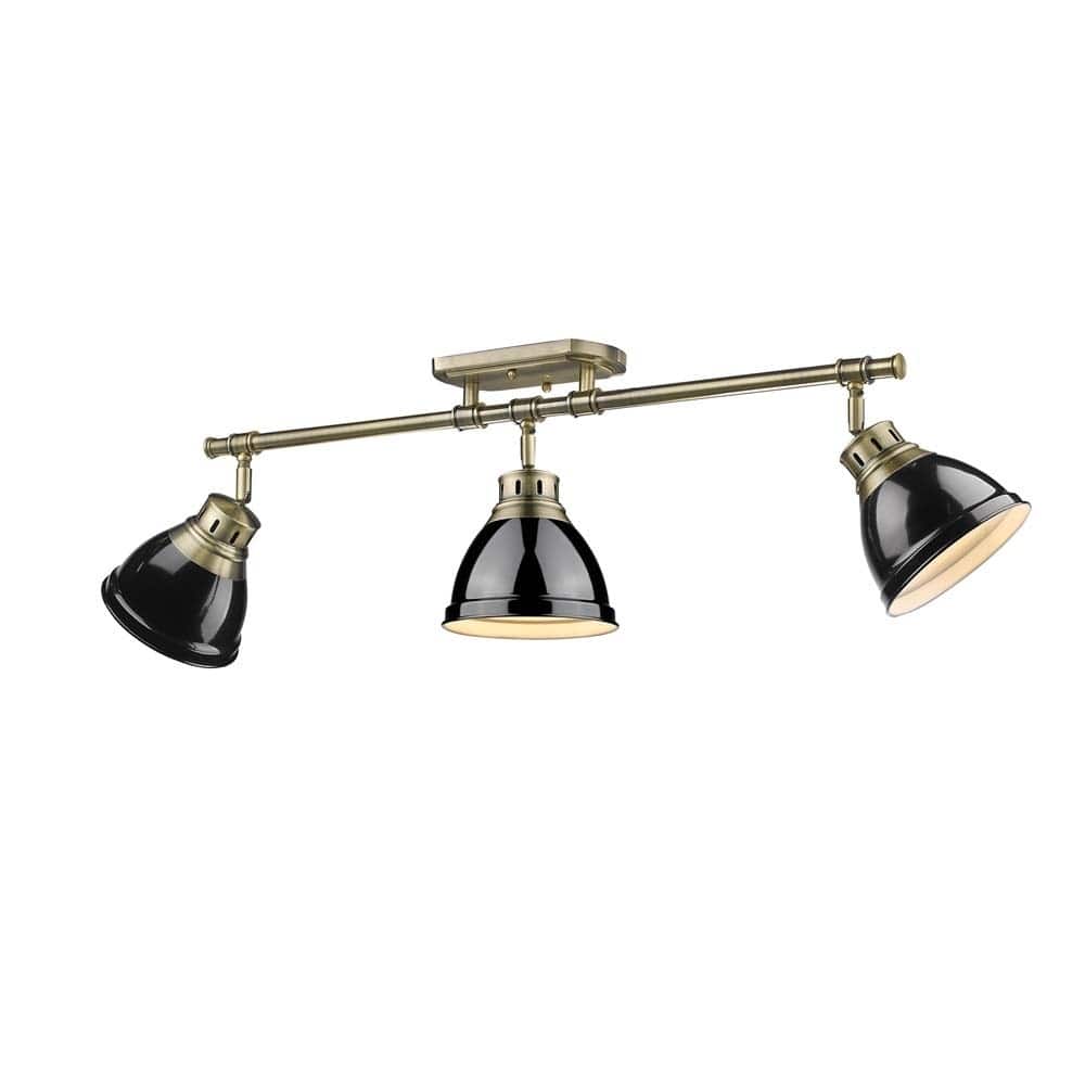 Golden Lighting Duncan 3-light Semi-flush Aged Brass Black Shades Track-light Fixture
