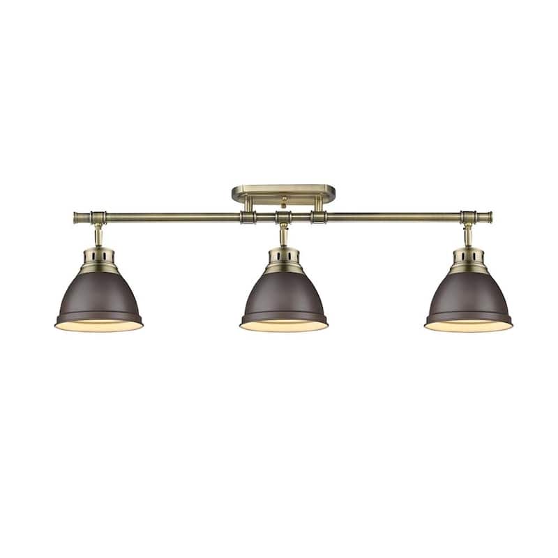 Duncan 3 Light Semi-Flush - Track Light in Aged Brass with Rubbed Bronze Shades