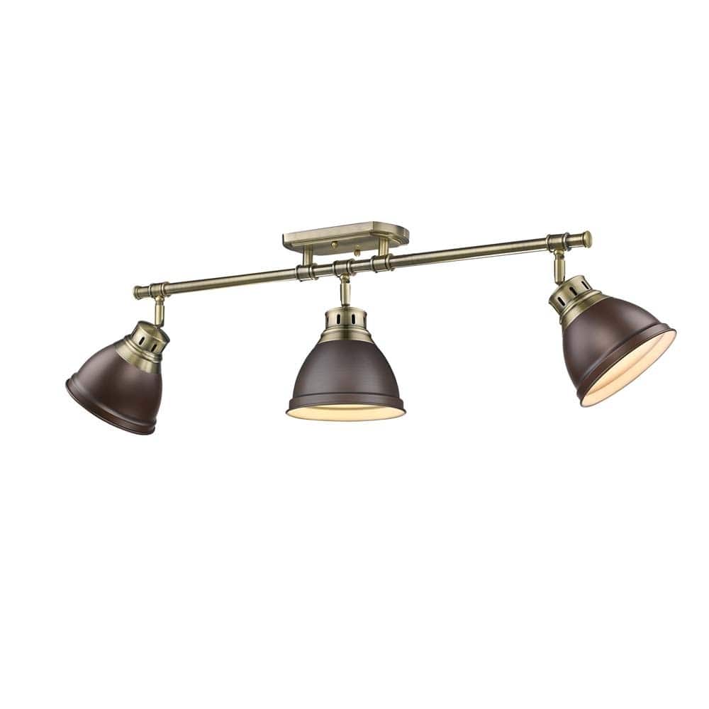 Duncan 3 Light Semi-Flush - Track Light in Aged Brass with Rubbed Bronze Shades