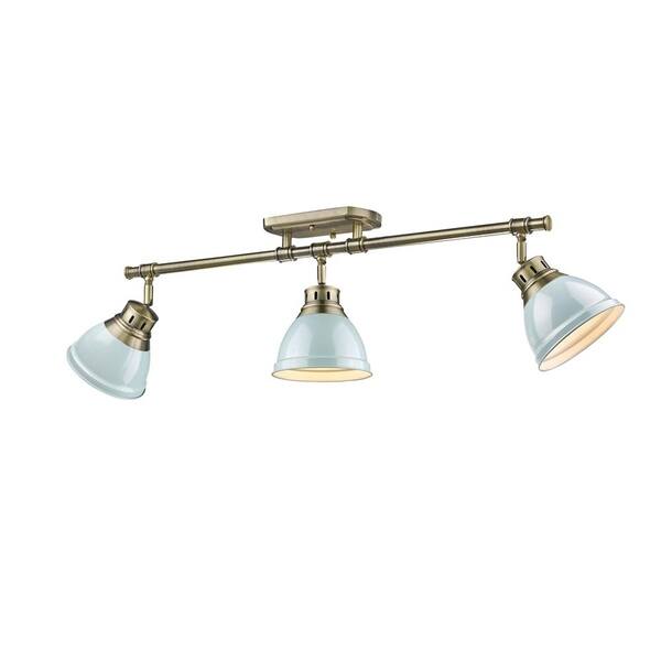 slide 2 of 5, Duncan 3-light Semi-flush Aged Bronze Track-light with Seafoam Shades
