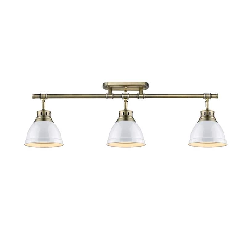 Golden Lighting Duncan Aged Brass-colored Steel 3-light Semi-flush Track Light with White Shades