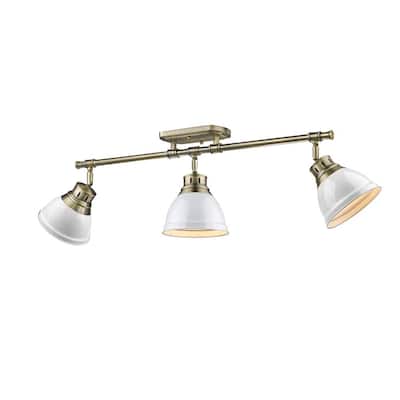 Golden Lighting Duncan Aged Brass-colored Steel 3-light Semi-flush Track Light with White Shades