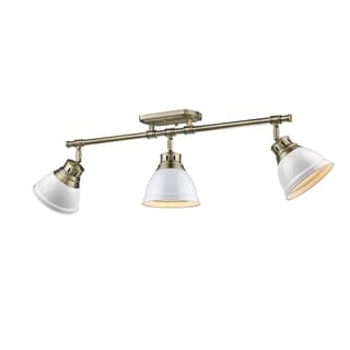 Golden Lighting Duncan Aged Brass-colored Steel 3-light Semi-flush Track Light with White Shades