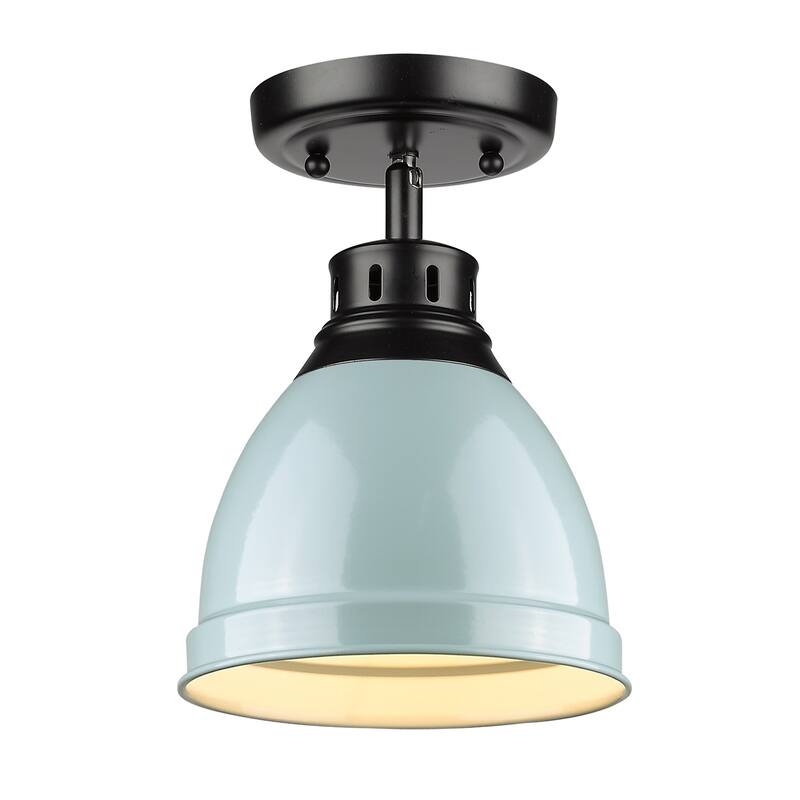 Golden Lighting Duncan Aged Brass Flush-mount Fixture - black with seafoam shade