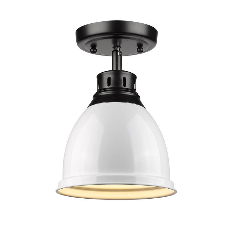 Golden Lighting Duncan Aged Brass Flush-mount Fixture - black with white shade